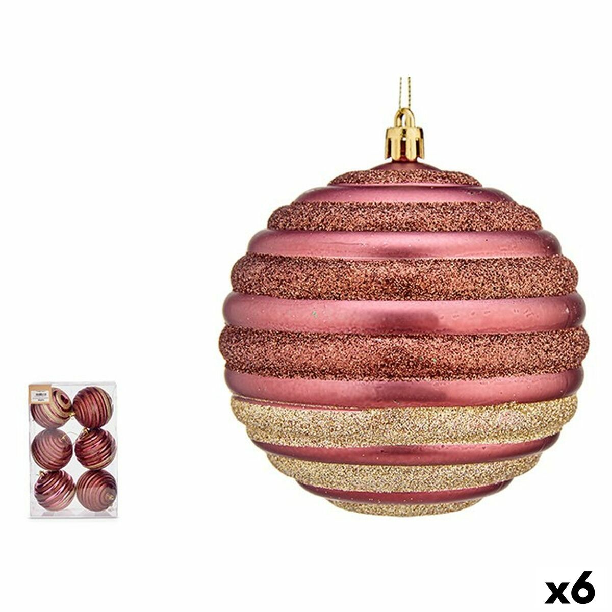 4899888648222 - Weihnachtskugeln-Set Kreise Rosa Kunststoff 10 x 11 x 10 cm (6 Stück)