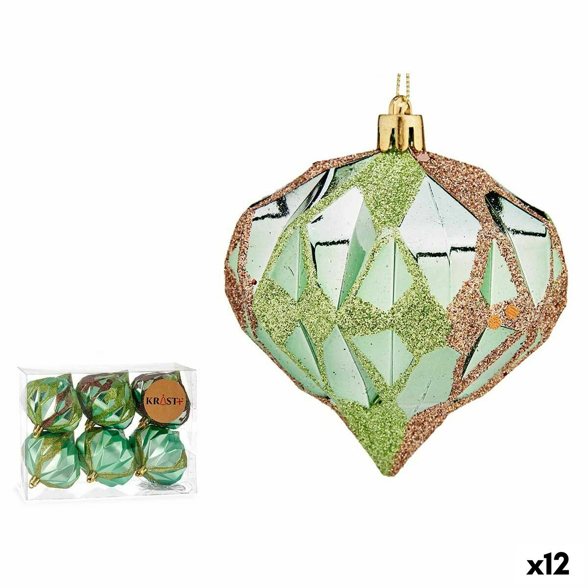 4899888648291 - Weihnachtskugeln-Set Diamant grün Kunststoff 8 x 9 x 8 cm (12 Stück)