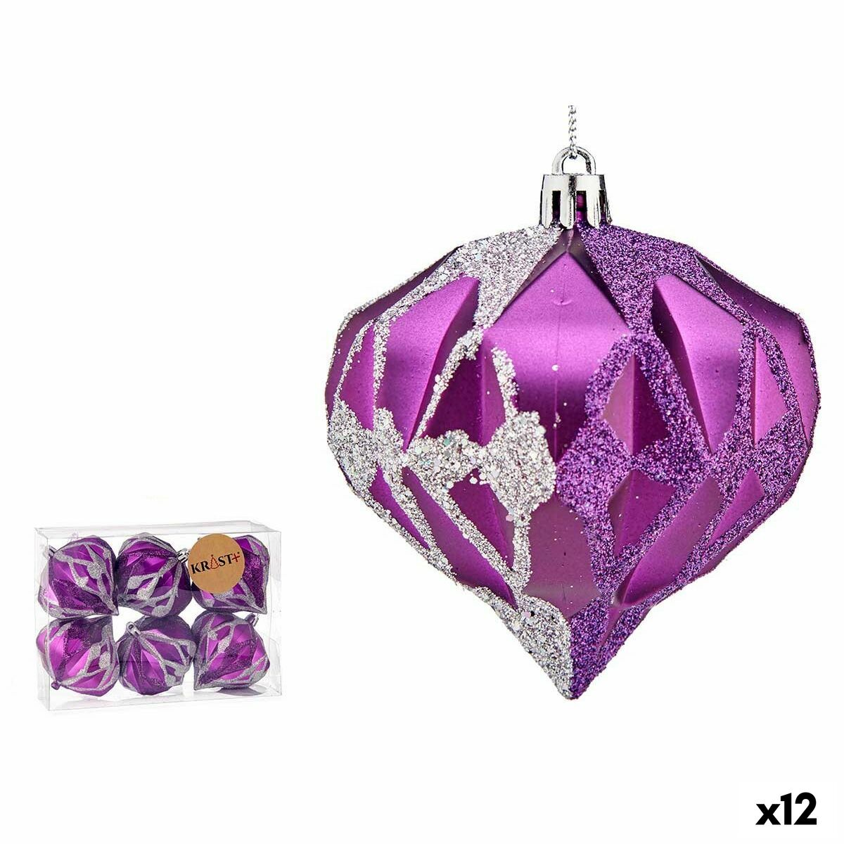 4899888648338 - Weihnachtskugeln-Set Diamant Lila Silberfarben Kunststoff 8 x 9 x 8 cm (12 Stück)