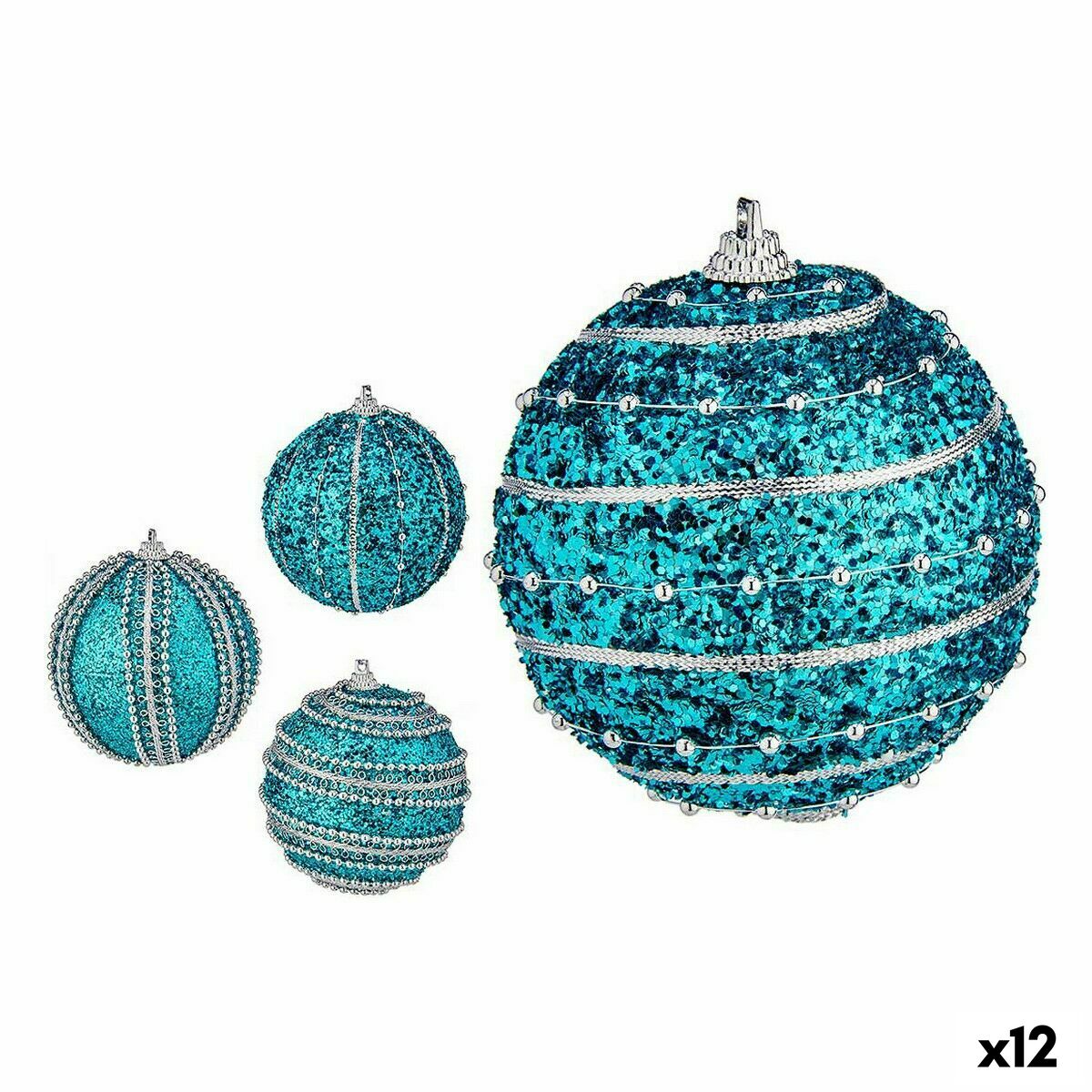4899888649052 - Weihnachtskugeln-Set Mit Relief Ø 8 cm Blau PVC (12 Stück)