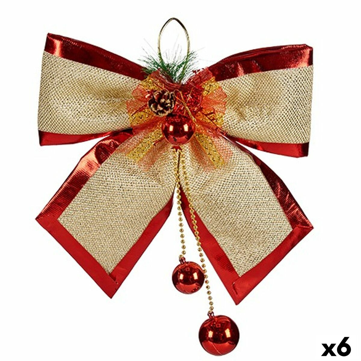 4899888650799 - Schleife Weihnachtsschmuck Rot Gold Kunststoff 33 x 9 x 33 cm (6 Stück)