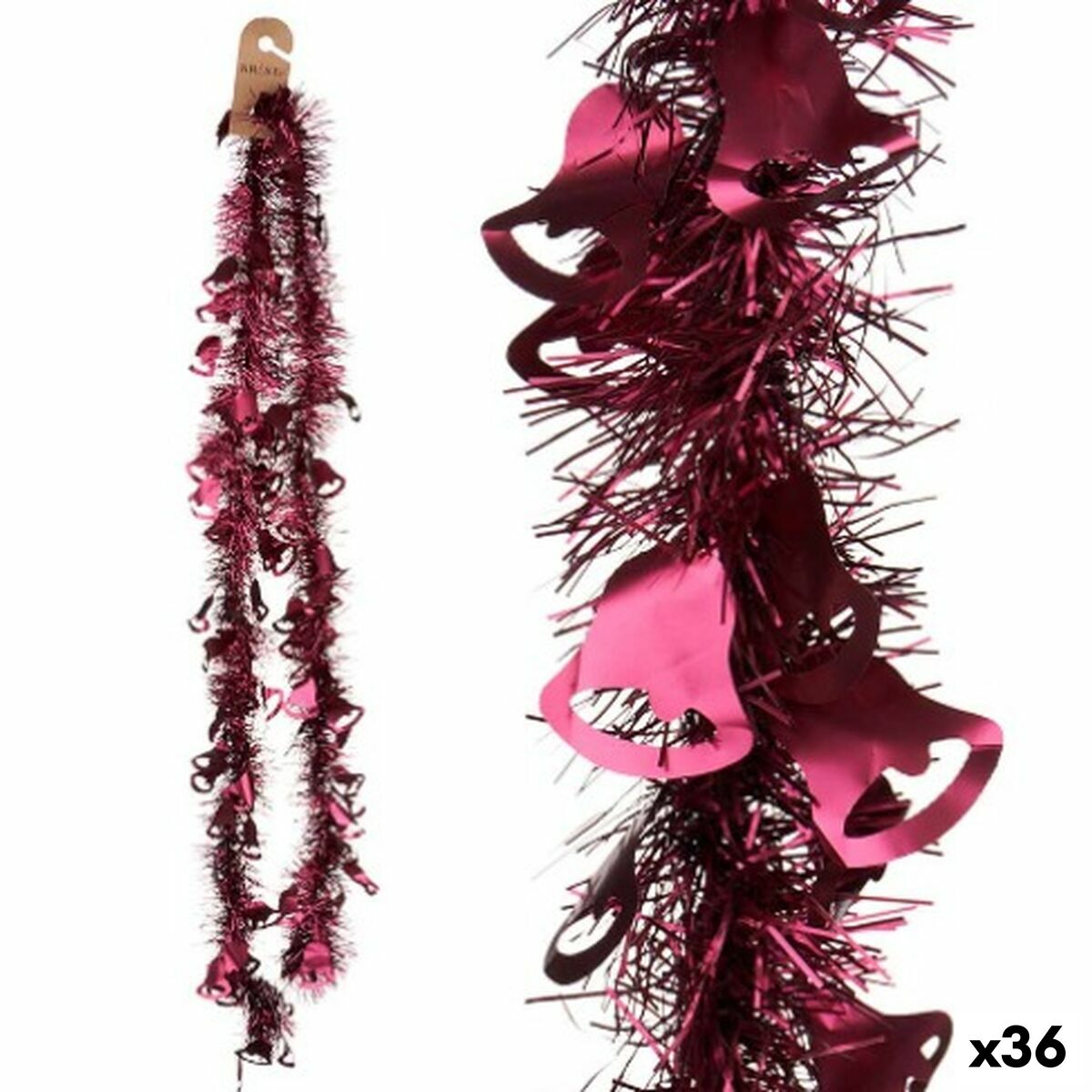 4899888651062 - Weihnachtsgirlande Lametta Glocken Pink Kunststoff 12 x 12 x 200 cm (36 Stück)