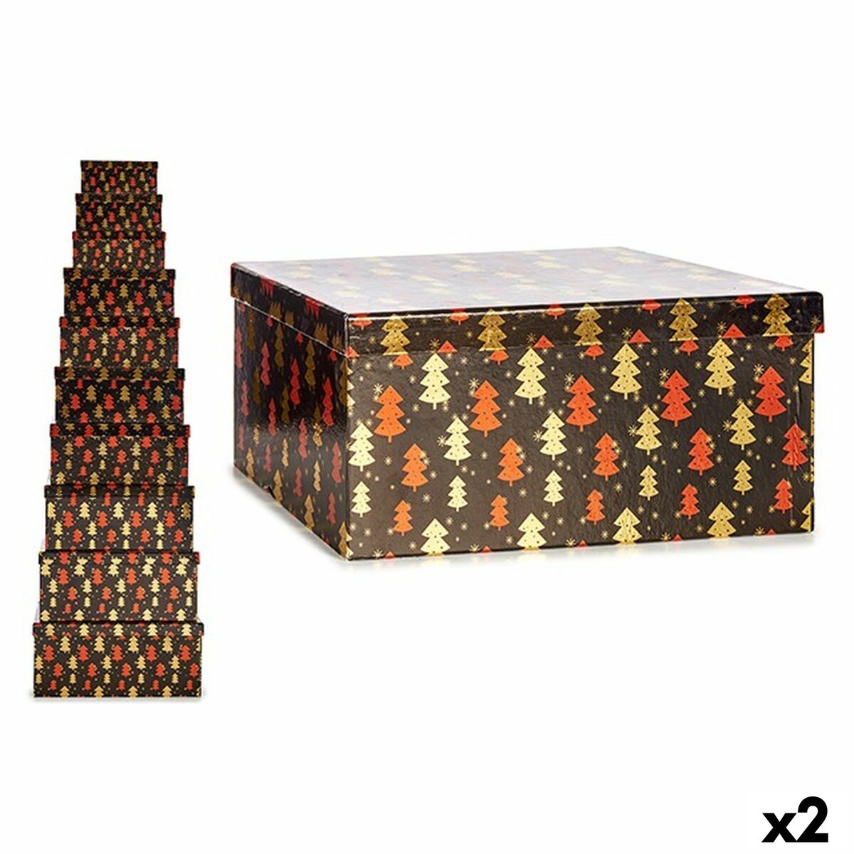 4899888651260 - Set dekorativer Karten Weihnachtsbaum Schwarz Rot Gold Pappe (2 Stück)