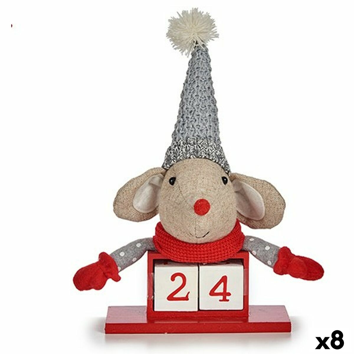 4899888653202 - Deko-Figur Mouse Kalender Rot Grau Holz 20 x 11 x 20 cm (8 Stück)