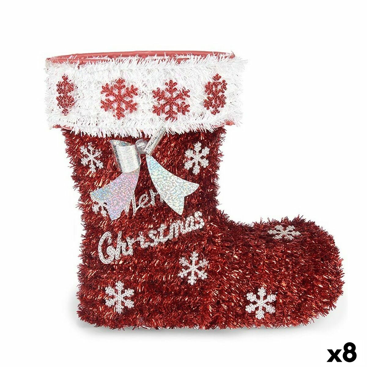 4899888653431 - Dekorative Figurenstiefelkindelett weiß rotes Polypropylen PET 26 x 27 x 14 cm (8 Einheiten)