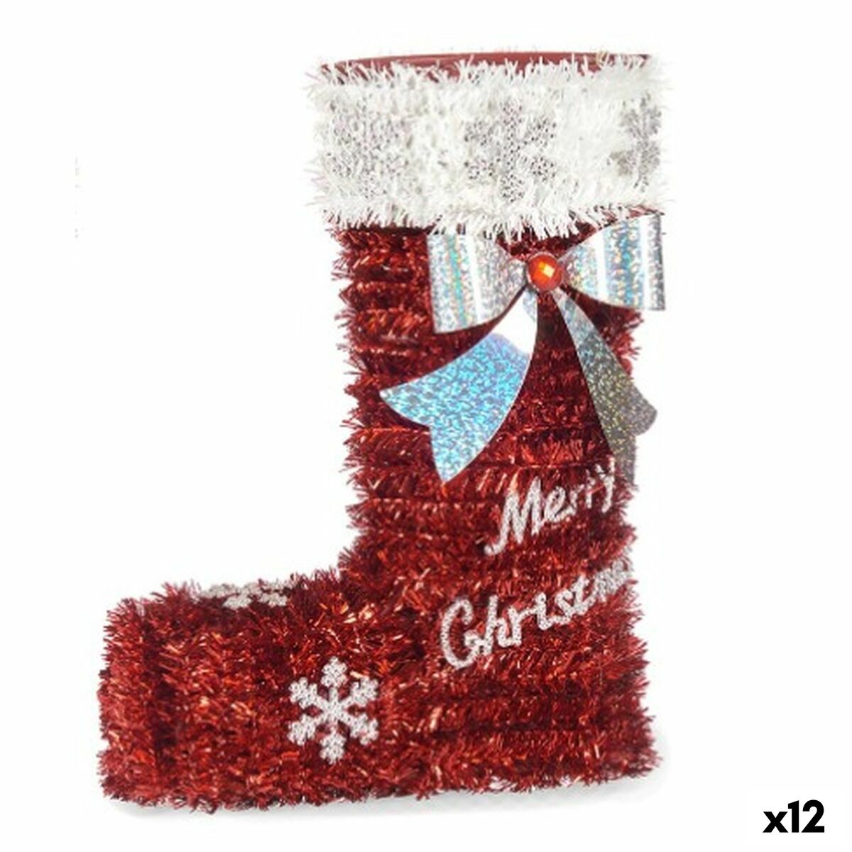 4899888653479 - Dekorative Figur Weihnachtsstrumpf Tinsel weiß rote Polypropylen -Haustier 18 x 23 x 8 cm (12 Einheiten)