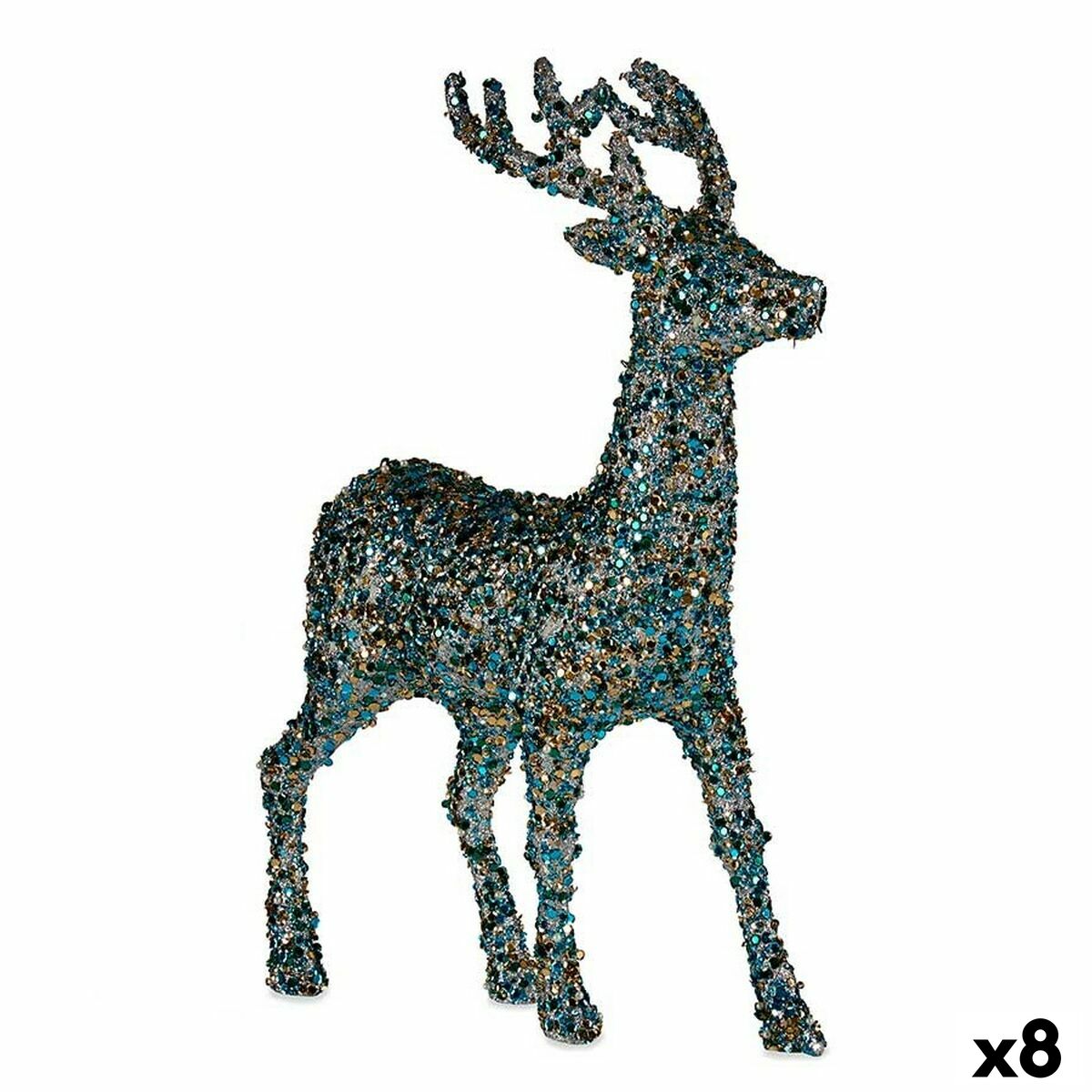 4899888653585 - Decorative Figure Christmas Reindeer Glitter Blue Golden Plastic 15 x 45 x 30 cm (8 Units)