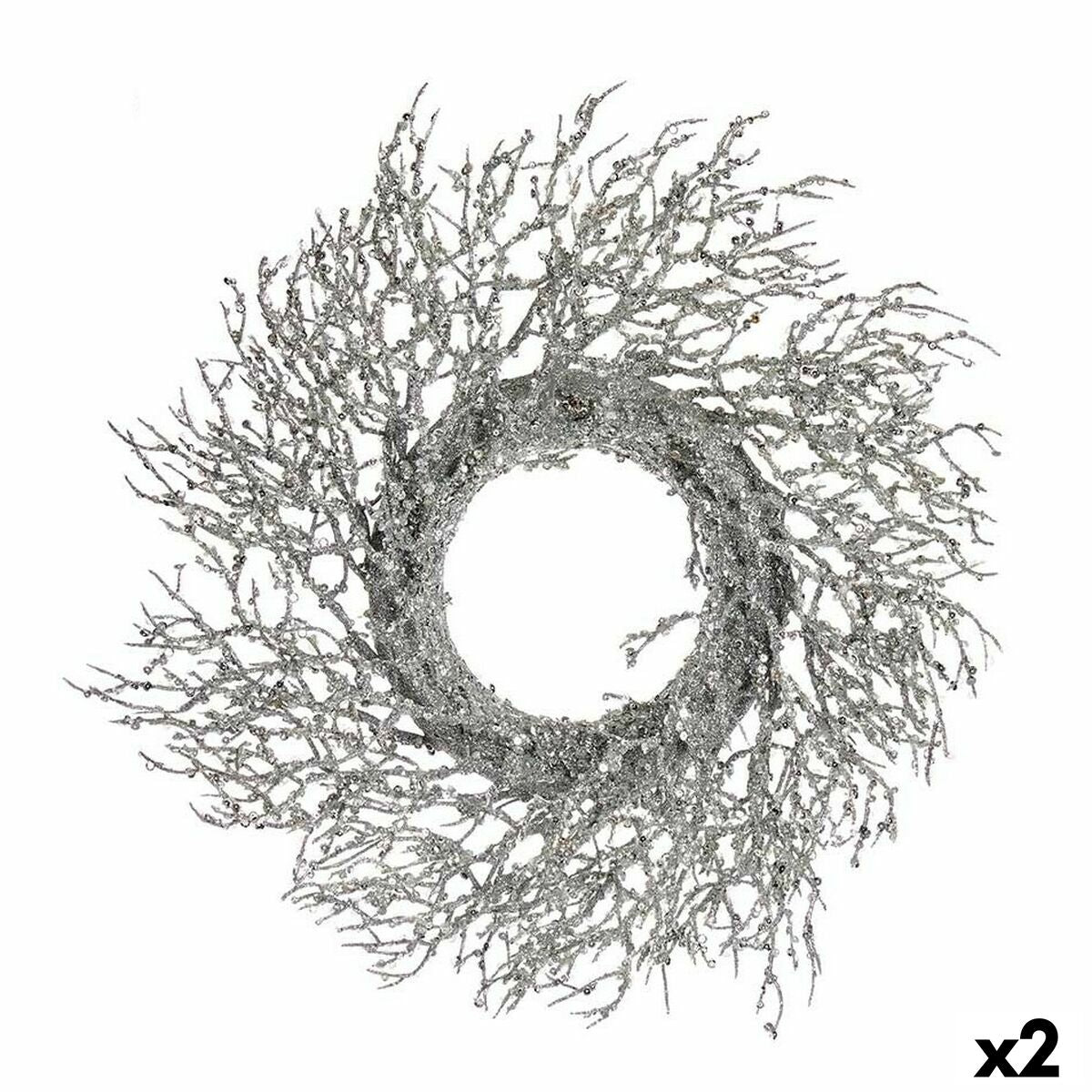 4899888653691 - Weihnachtskranz Zweig Silberfarben Kunststoff 50 x 10 x 50 cm (2 Stück)