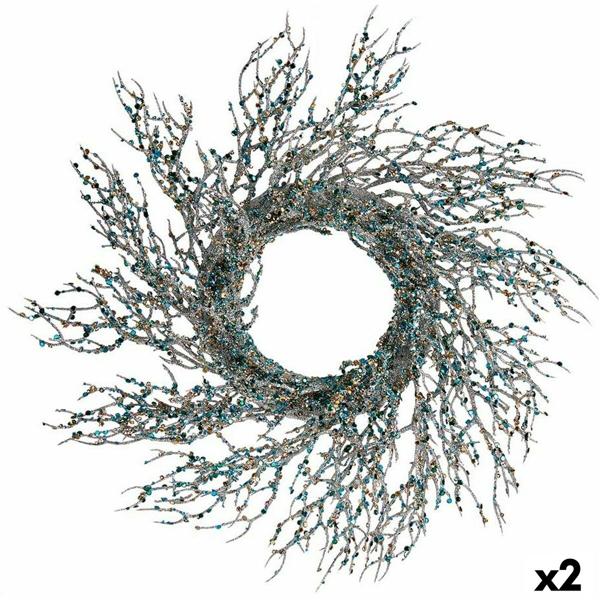 4899888653721 - Weihnachtskranz Zweig Blau Kunststoff 50 x 10 x 50 cm (2 Stück)