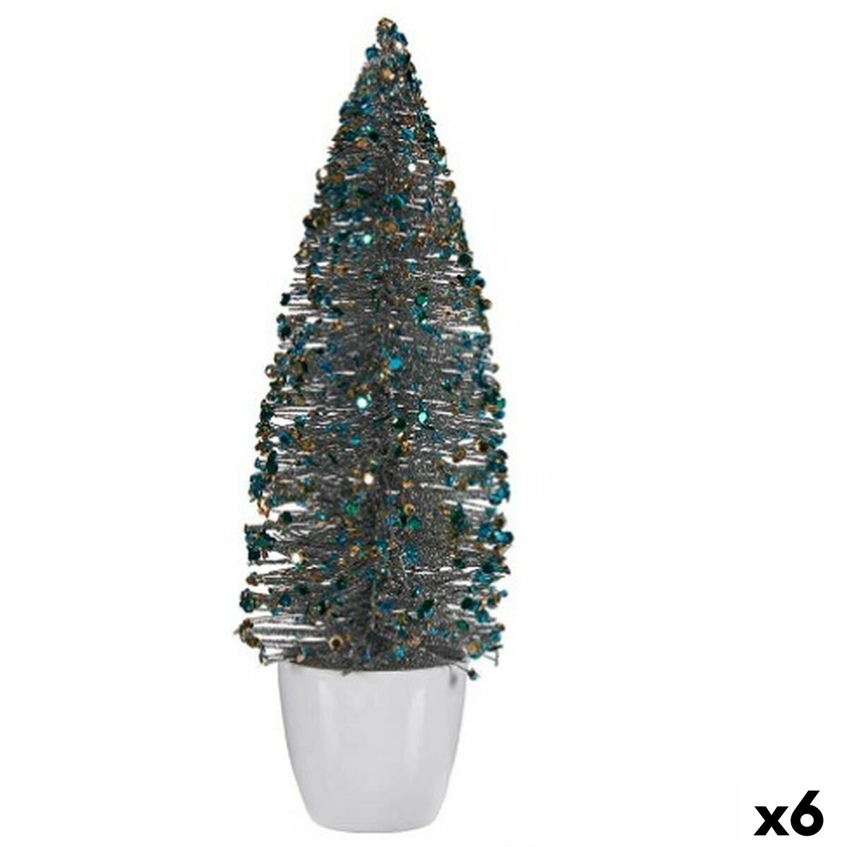 4899888653905 - Deko-Figur Weihnachtsbaum Blau Gold Kunststoff 10 x 33 x 10 cm (6 Stück)