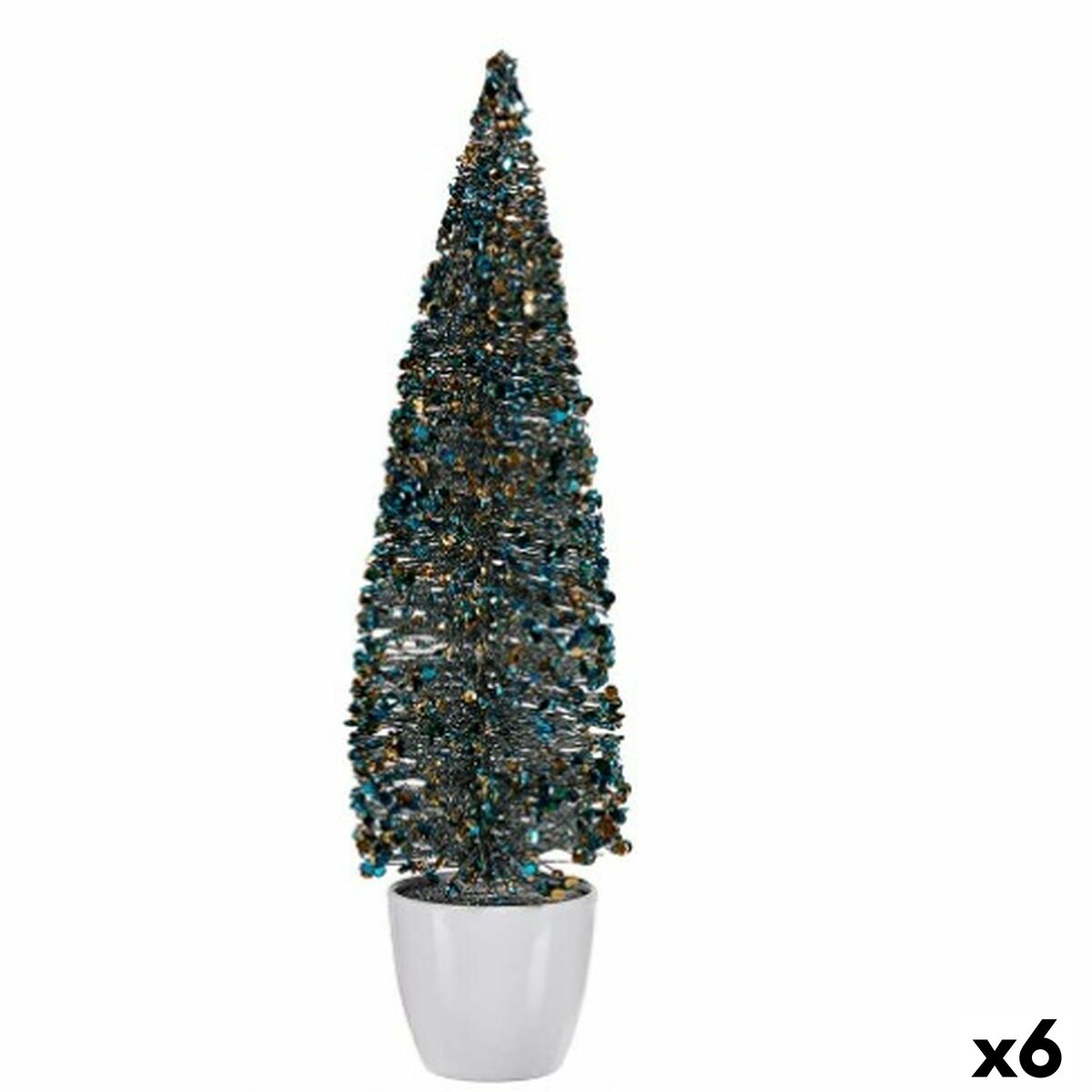 4899888653974 - Dekorative Figur Weihnachtsbaum blau goldener Kunststoff 10 x 38 x 10 cm (6 Einheiten)