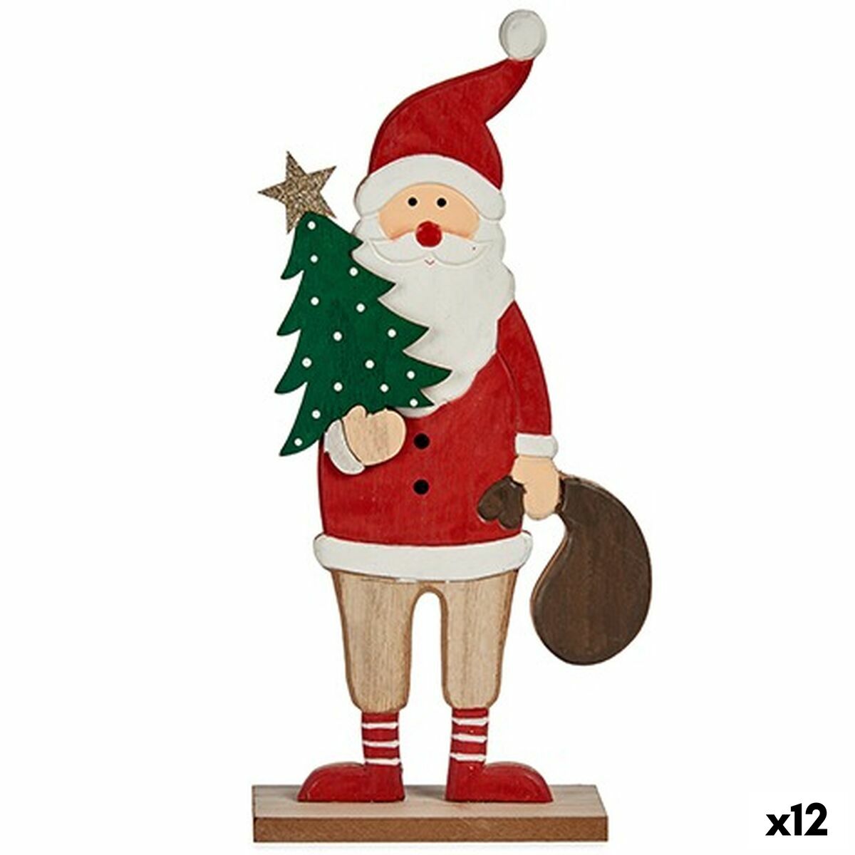4899888654377 - Dekorative Figur Weihnachten weiß braunes rotes grünes Holz 5 x 30 x 15 cm (12 Einheiten)
