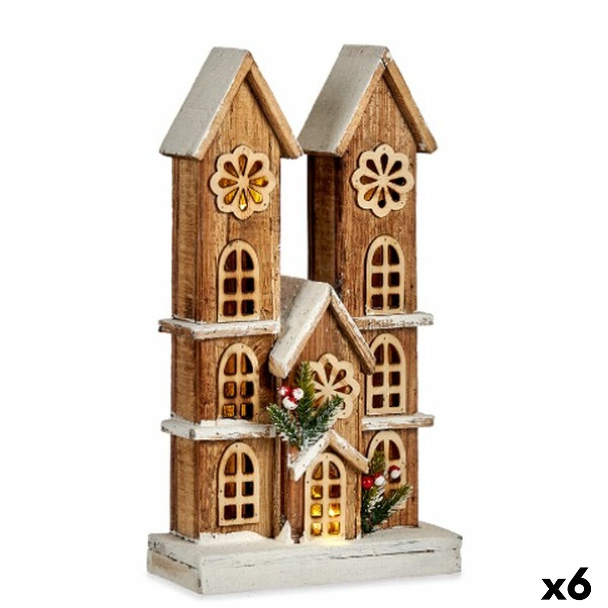 4899888654438 - Dekorative Figur helles Haus weißes braunes Holz 25 x 46 x 9 cm (6 Einheiten)