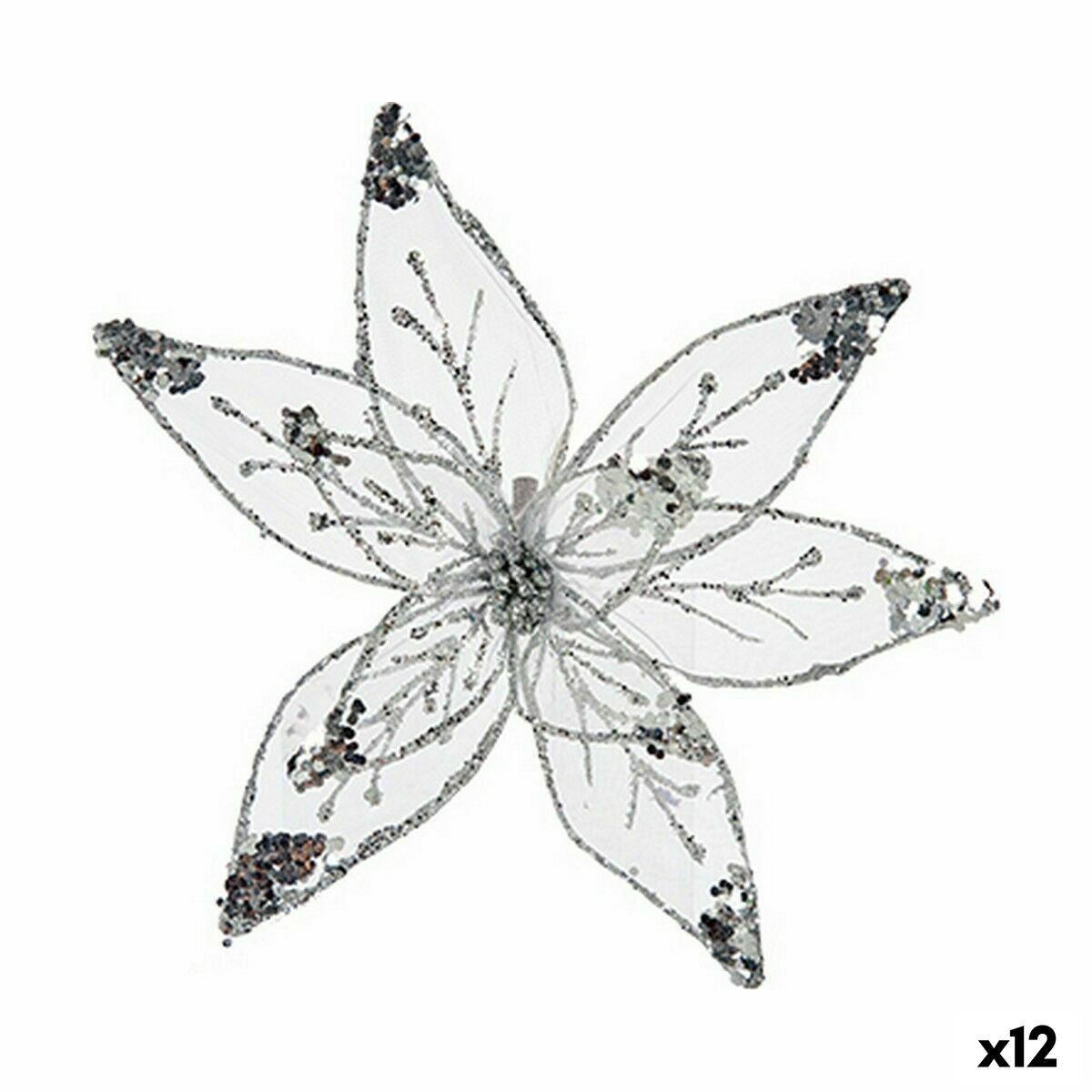 4899888655213 - Dekorative Blume Silberfarben Kunststoff 25 x 25 x 7 cm (12 Stück)