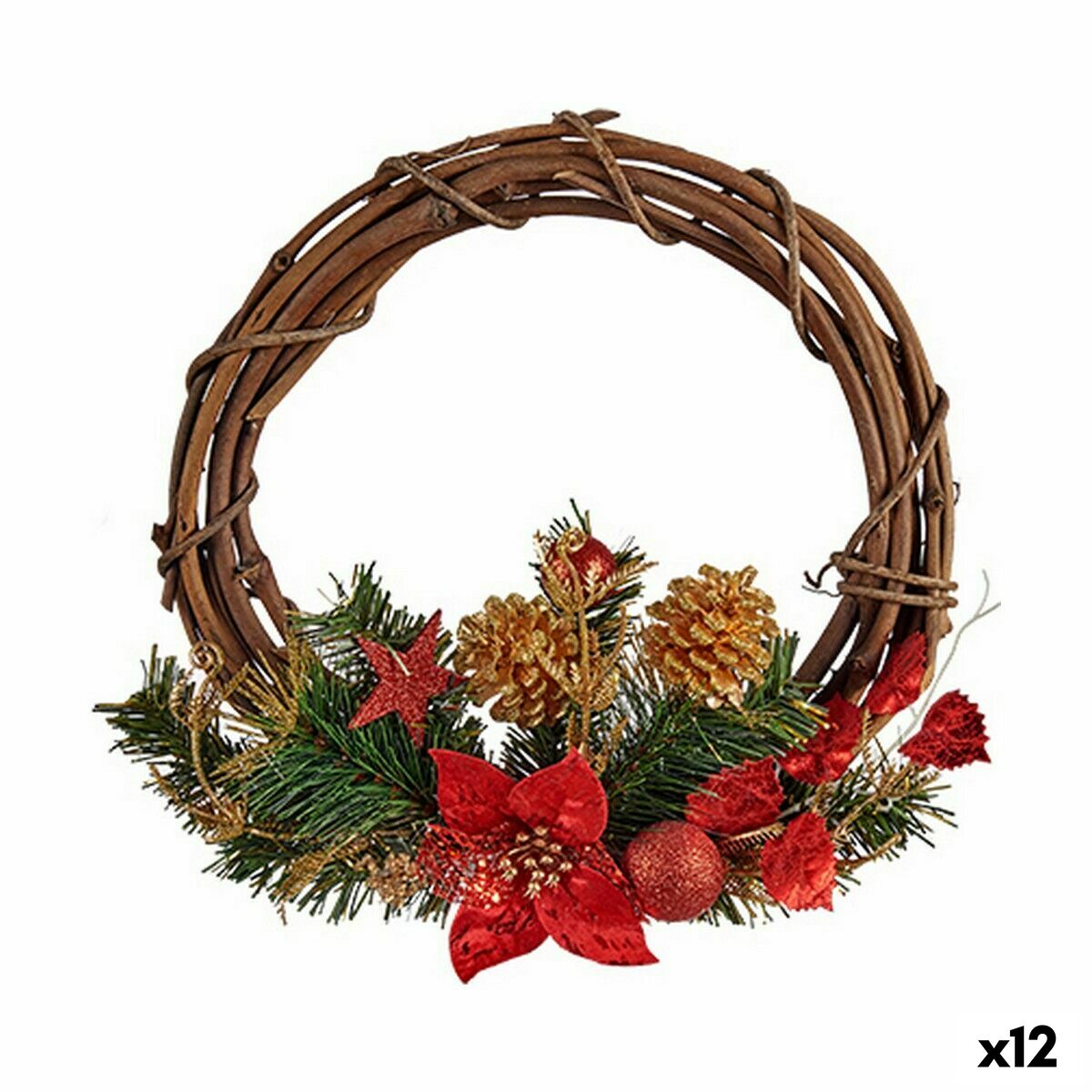 4899888655619 - Weihnachtskranz Rot grün Holz Kunststoff 33 x 9 x 35 cm (12 Stück)