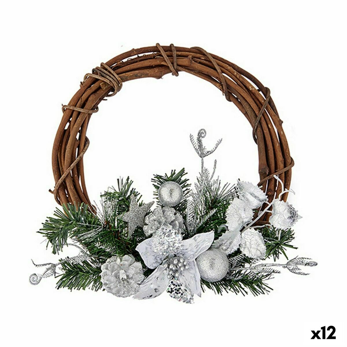 4899888655626 - Weihnachtskranz Braun grün Silberfarben Holz Kunststoff 33 x 9 x 35 cm (12 Stück)