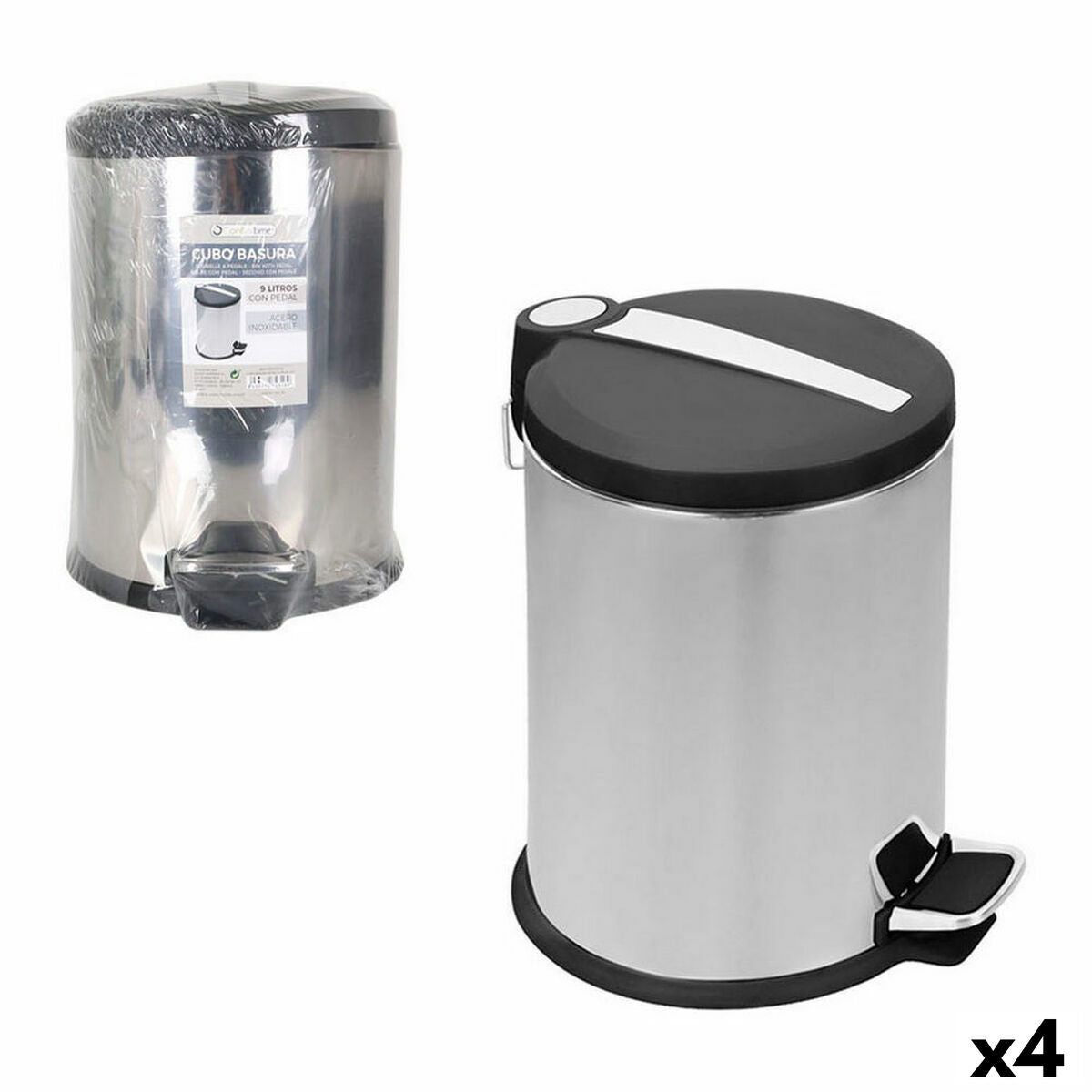 4899888701064 - Mülltonne Silberfarben Metall 4 Stück 9 L 23 x 33 cm (23 x 23 x 33 cm) 4899888701064 - Mülltonne Silberfarben Metall 4 Stück 9 L 23 x 33 cm (23 x 23 x 33 cm)
