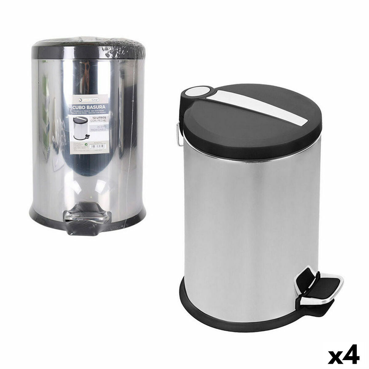 4899888701071 - Mülltonne Silberfarben Metall 4 Stück 12 L 25 x 39 cm (25 x 25 x 39 cm) 4899888701071 - Mülltonne Silberfarben Metall 4 Stück 12 L 25 x 39 cm (25 x 25 x 39 cm)