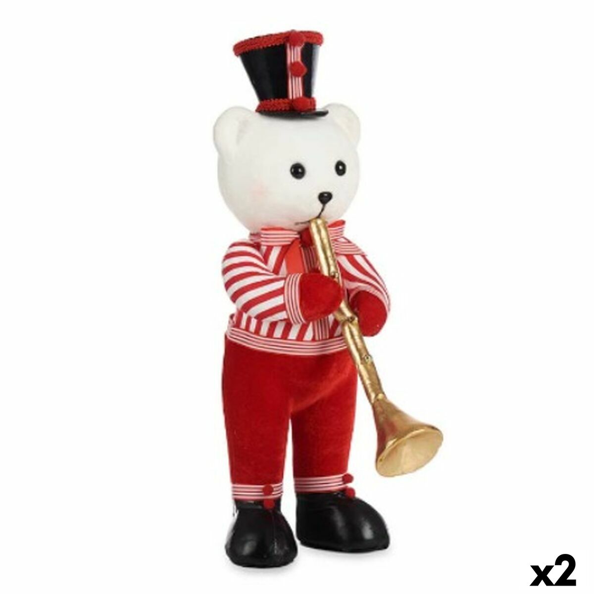 4899888721413 - Decorative Figure Bear Trumpet White Black Red polystyrene 15 x 46 x 25 cm (2 Units)