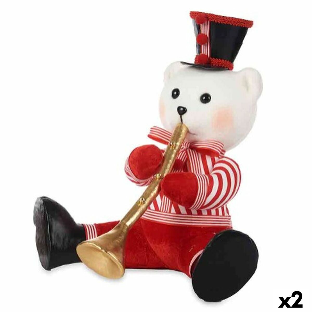 4899888721420 - Decorative Figure Bear Trumpet White Black Red polystyrene 32 x 31 x 26 cm (2 Units)