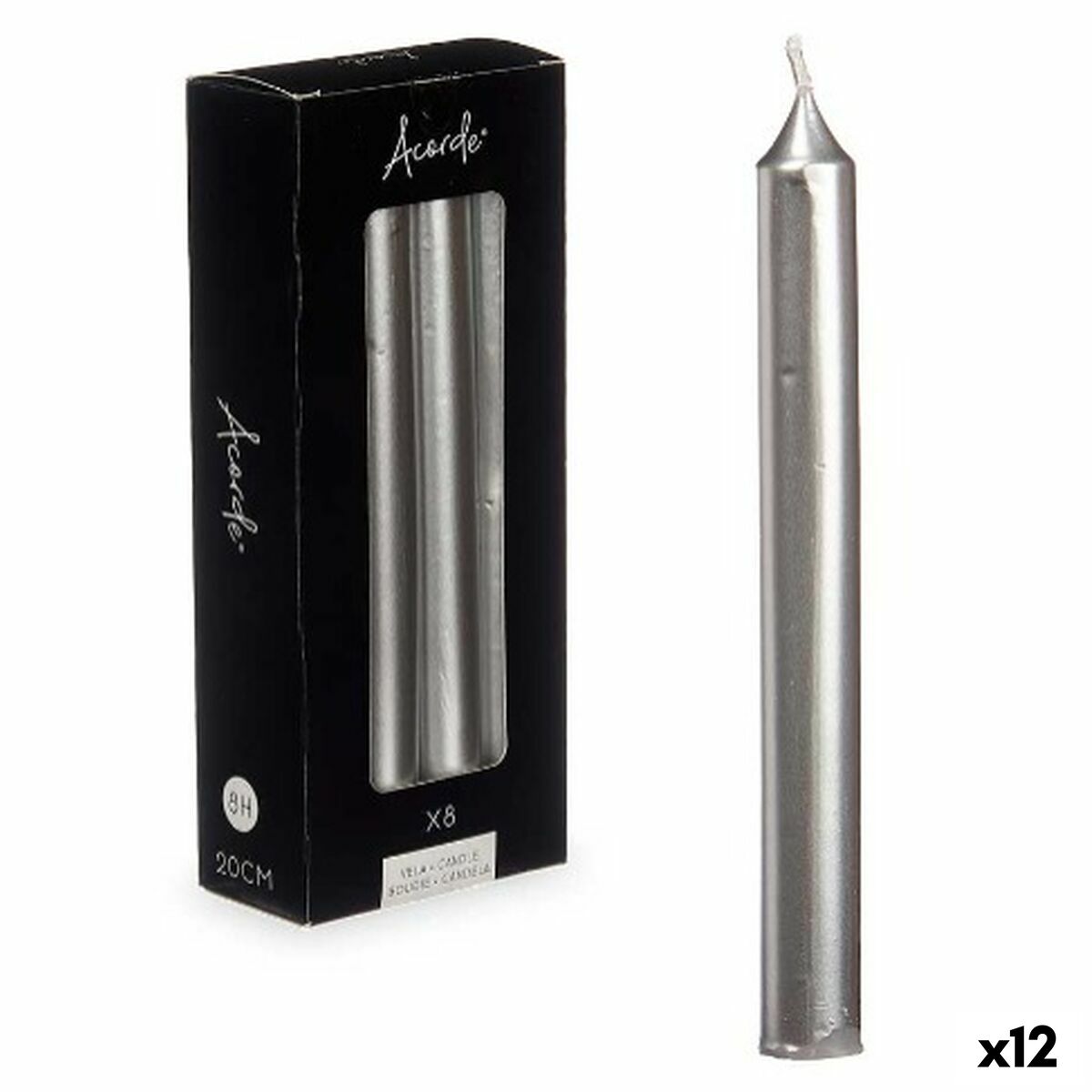 4899888721901 - Kerzen-Set 126-E-AR Silberfarben 2 x 2 x 20 cm (12 Stück)