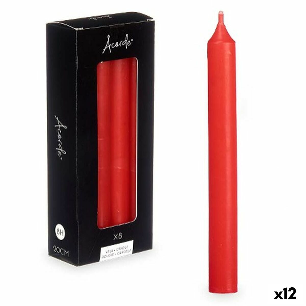 4899888721925 - Kerzen-Set 126-C-AR Rot 2 x 2 x 20 cm (12 Stück)