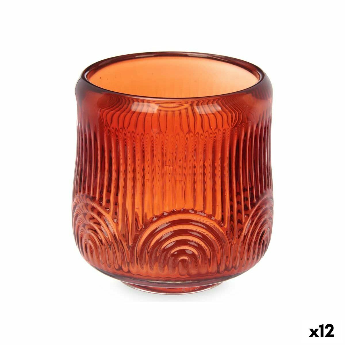 4899888724438 - Kerzenschale Streifen Orange Kristall 9 x 95 x 9 cm (12 Stück)