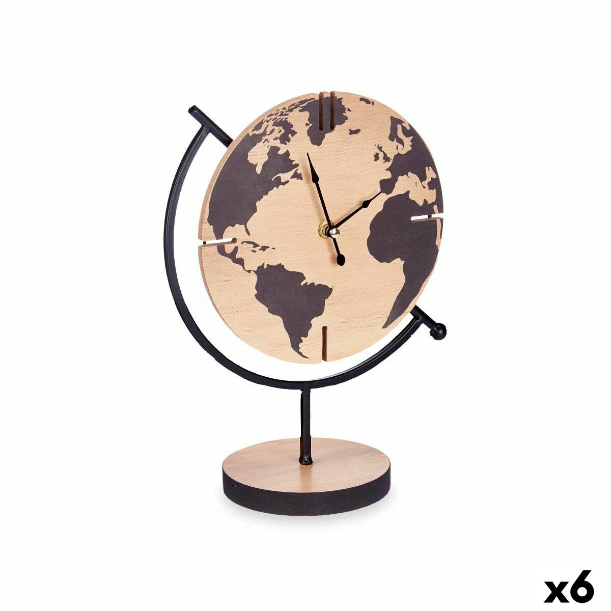 4899888725046 - Table clock World Map Black Metal MDF Wood 225 x 305 x 12 cm (6 Units)