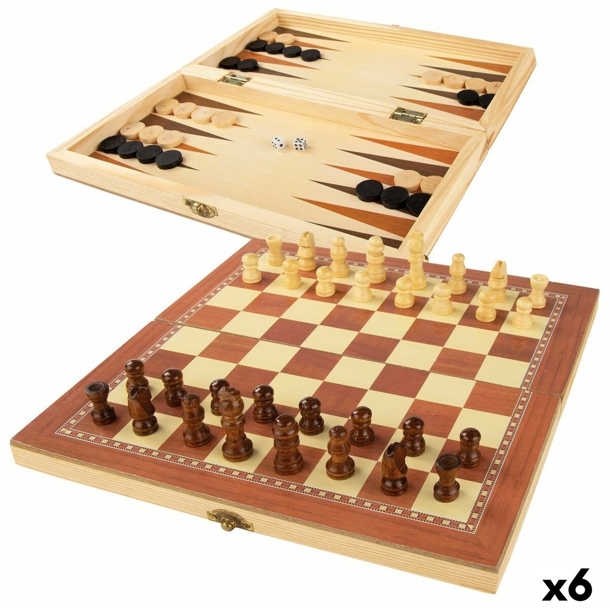 4899888728184 - Chess and Checkers Board Backgammon Wood (6 Units)