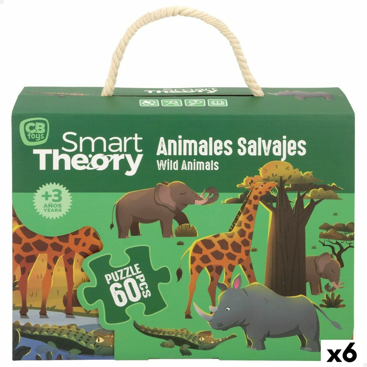 4899888729730 - Kinderpuzzle Wild Animals 60 Stücke 60 x 44 cm (6 Stück)