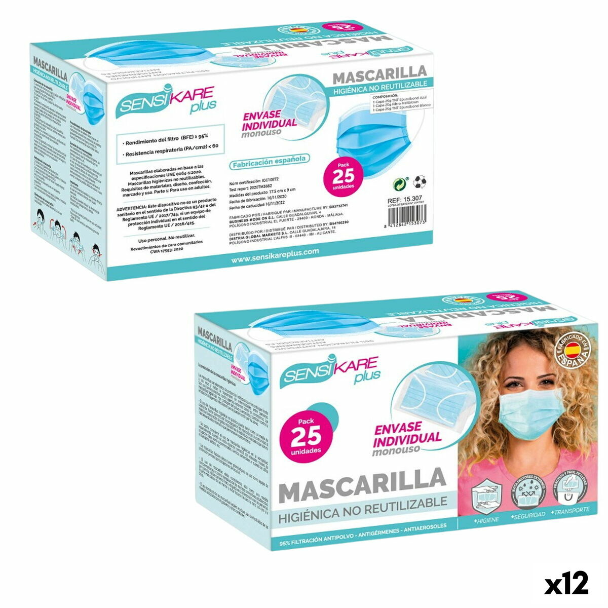 4899888739845 - Schachtel der Hygiene Masken Sensikare 25 Stücke (12 Einheiten)