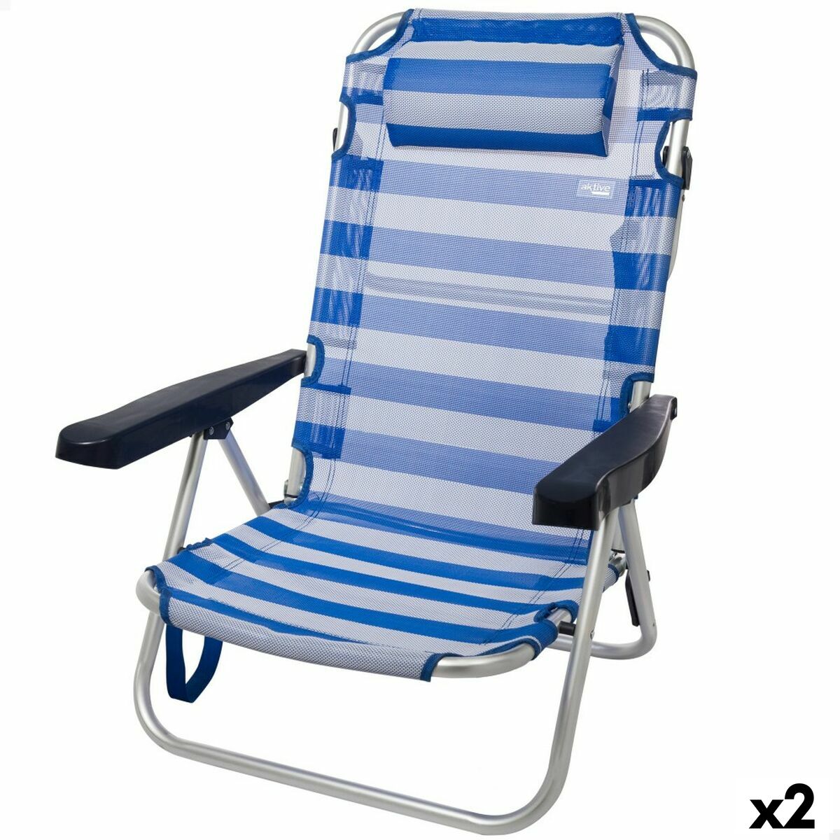 4899888746607 - Strandstuhl Faltbares Kissen weiß Blau 48 x 84 x 46 cm (2 Einheiten)