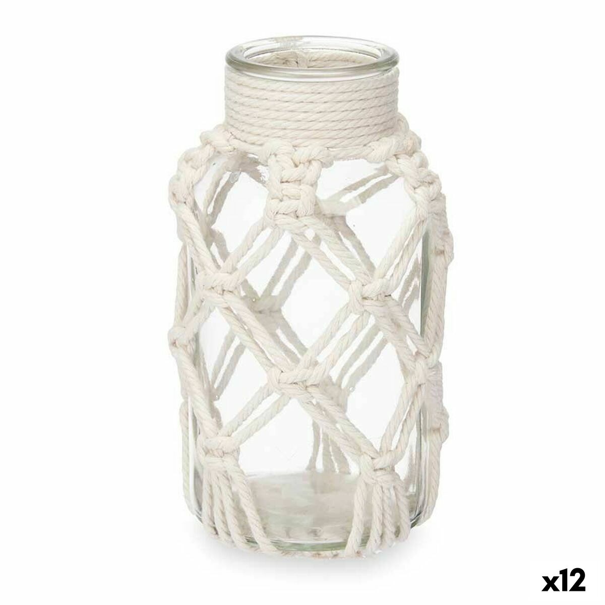 4899888751779 - Vase Weiß Stoff Glas 9 x 17 x 9 cm (12 Stück) Makramee