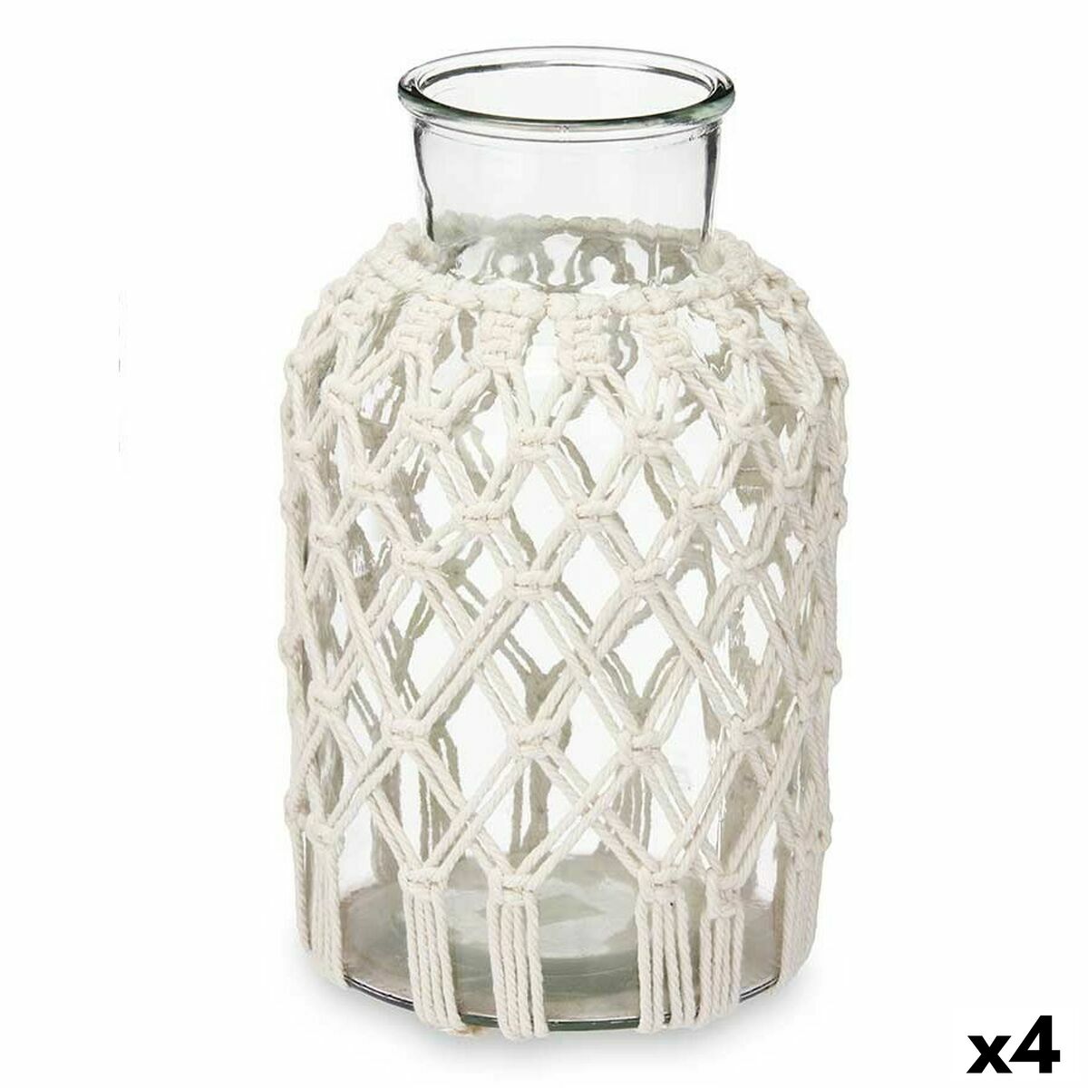 4899888751809 - Vase Weiß Stoff Glas 185 x 305 x 185 cm (4 Stück) Makramee