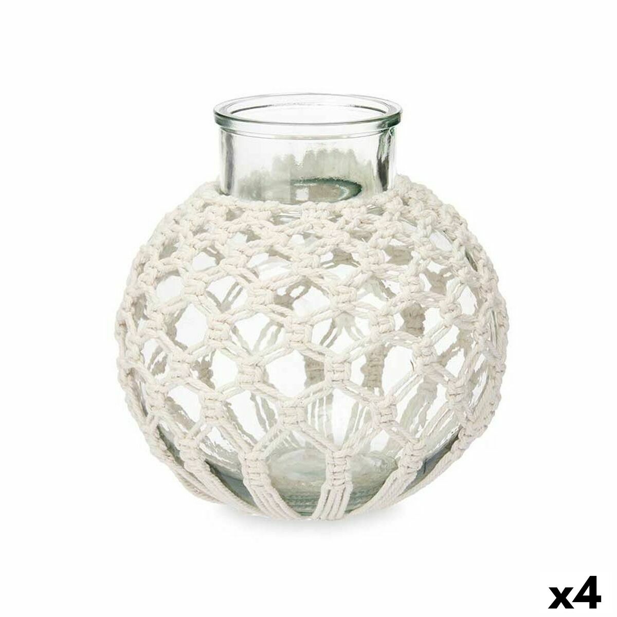 4899888751816 - Vase Weiß Stoff Glas 25 x 265 x 25 cm (4 Stück) Makramee