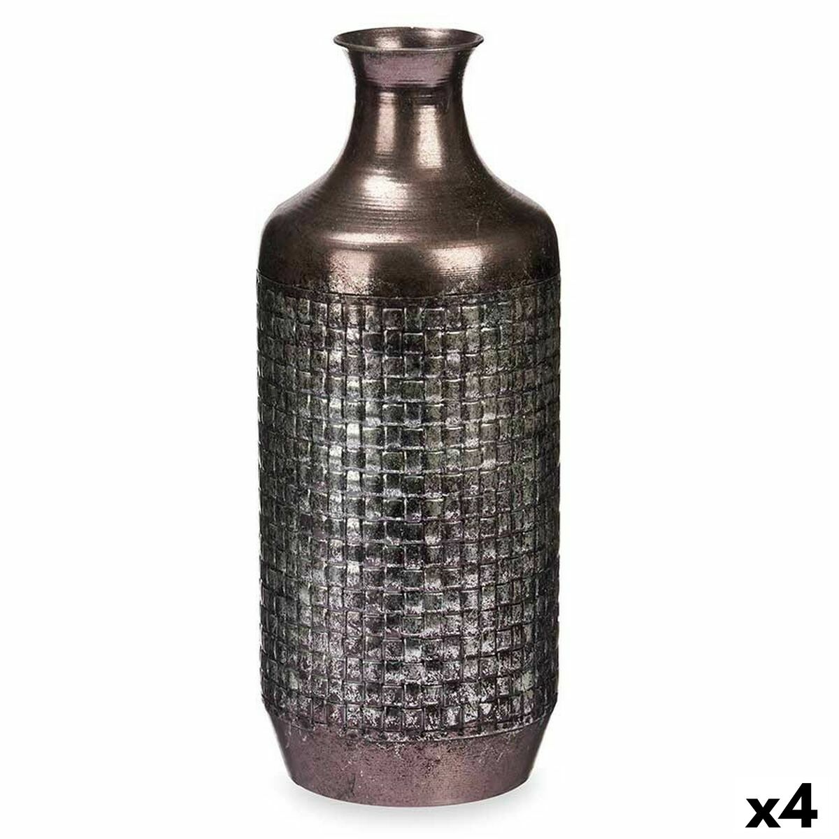 4899888751823 - Vase Silberfarben Metall 16 x 42 x 16 cm (4 Stück) Mit Relief