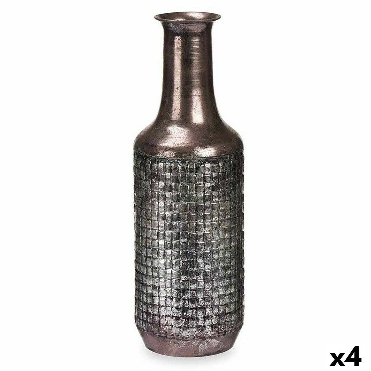 4899888751830 - Vase Silberfarben Metall 14 x 46 x 14 cm (4 Stück) Mit Relief