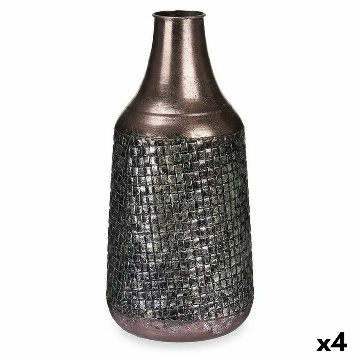 4899888751854 - Vase Silberfarben Metall 21 x 44 x 21 cm (4 Stück) Mit Relief