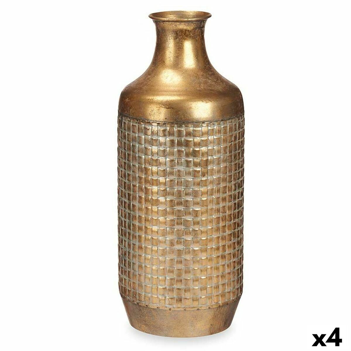 4899888751861 - Vase Golden Metal 16 x 42 x 16 cm (4 Units) With relief