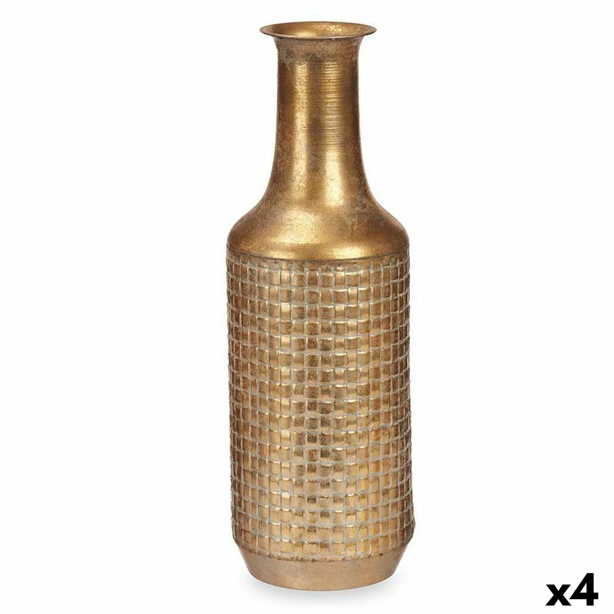 4899888751878 - Vase Golden Metal 14 x 46 x 14 cm (4 Units) With relief