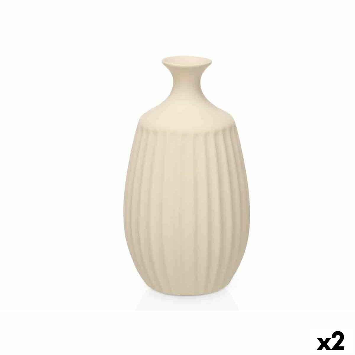 4899888752004 - Vase Beige aus Keramik 21 x 39 x 21 cm (2 Stück) Streifen 4899888752004 - Vase Beige aus Keramik 21 x 39 x 21 cm (2 Stück) Streifen
