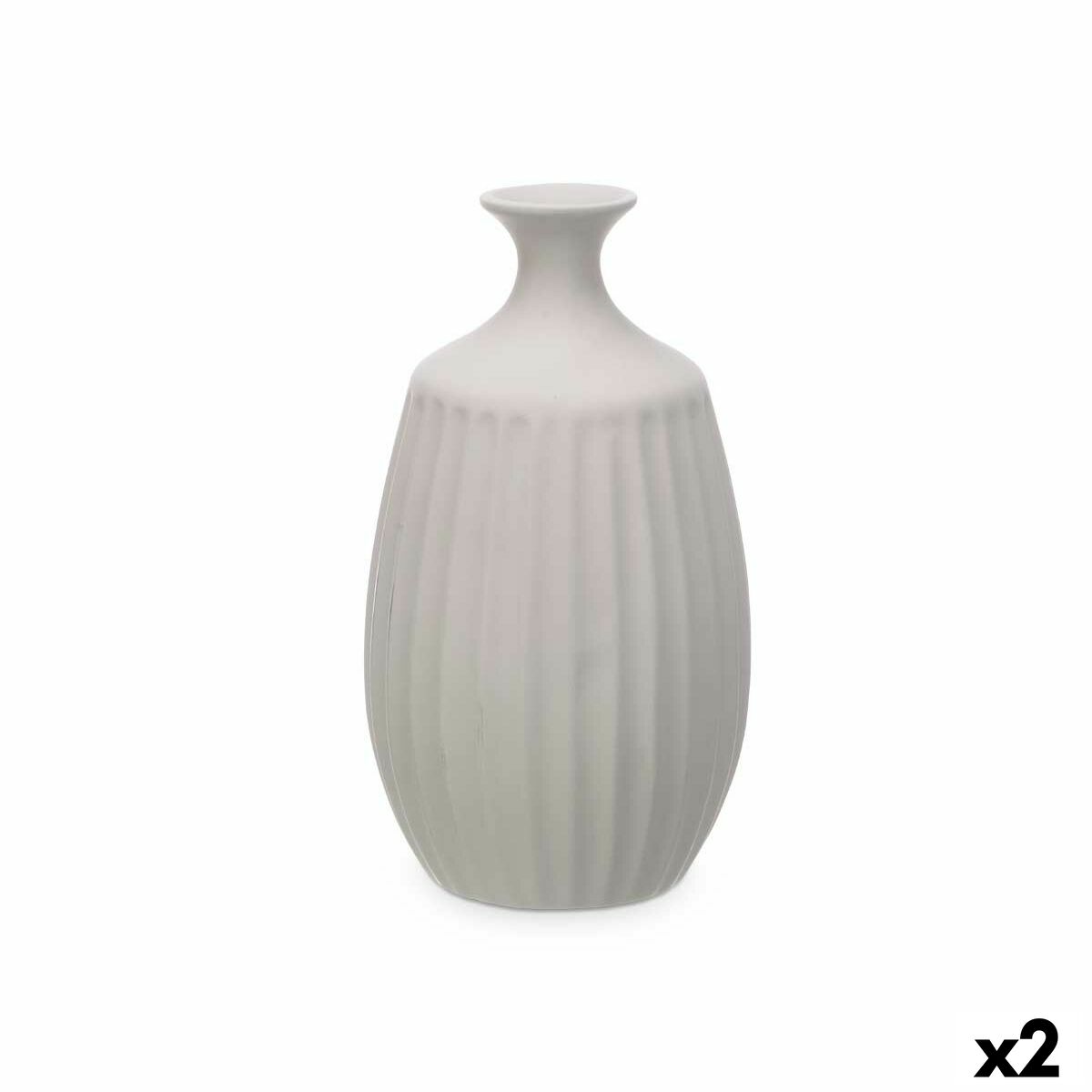 4899888752011 - Vase Grau aus Keramik 21 x 39 x 21 cm (2 Stück) Streifen 4899888752011 - Vase Grau aus Keramik 21 x 39 x 21 cm (2 Stück) Streifen