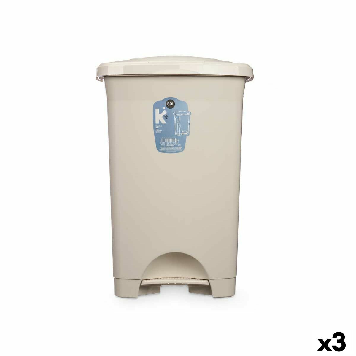4899888754435 - Papierkorb mit Pedal Beige Kunststoff 50 L (3 Stück)