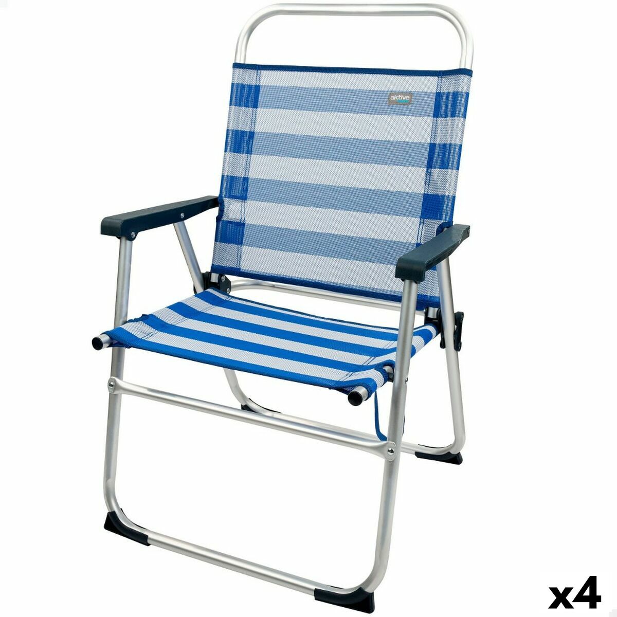 4899888757245 - Strandstuhl Blau Weiß 48 x 88 x 50 cm Aluminium Biegsam (4 Stück)