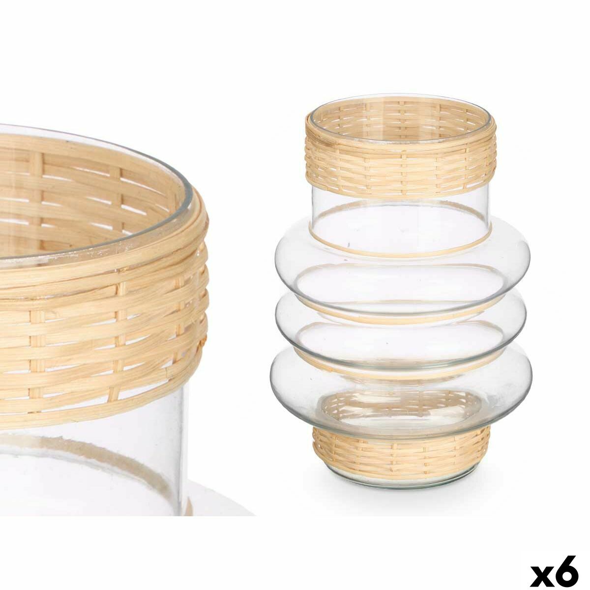 4899888771951 - Kerzenschale SG-29857 Durchsichtig natürlich Glas Rattan 18 x 24 x 18 cm (6 Stück)