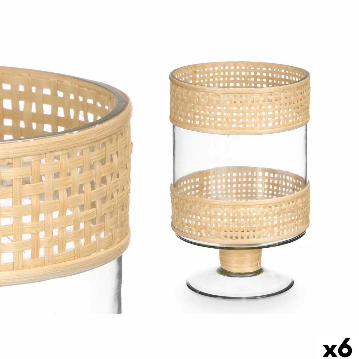 4899888772378 - Kerzenschale SG-29684 Durchsichtig natürlich Glas Rattan 155 x 24 x 155 cm (6 Stück)