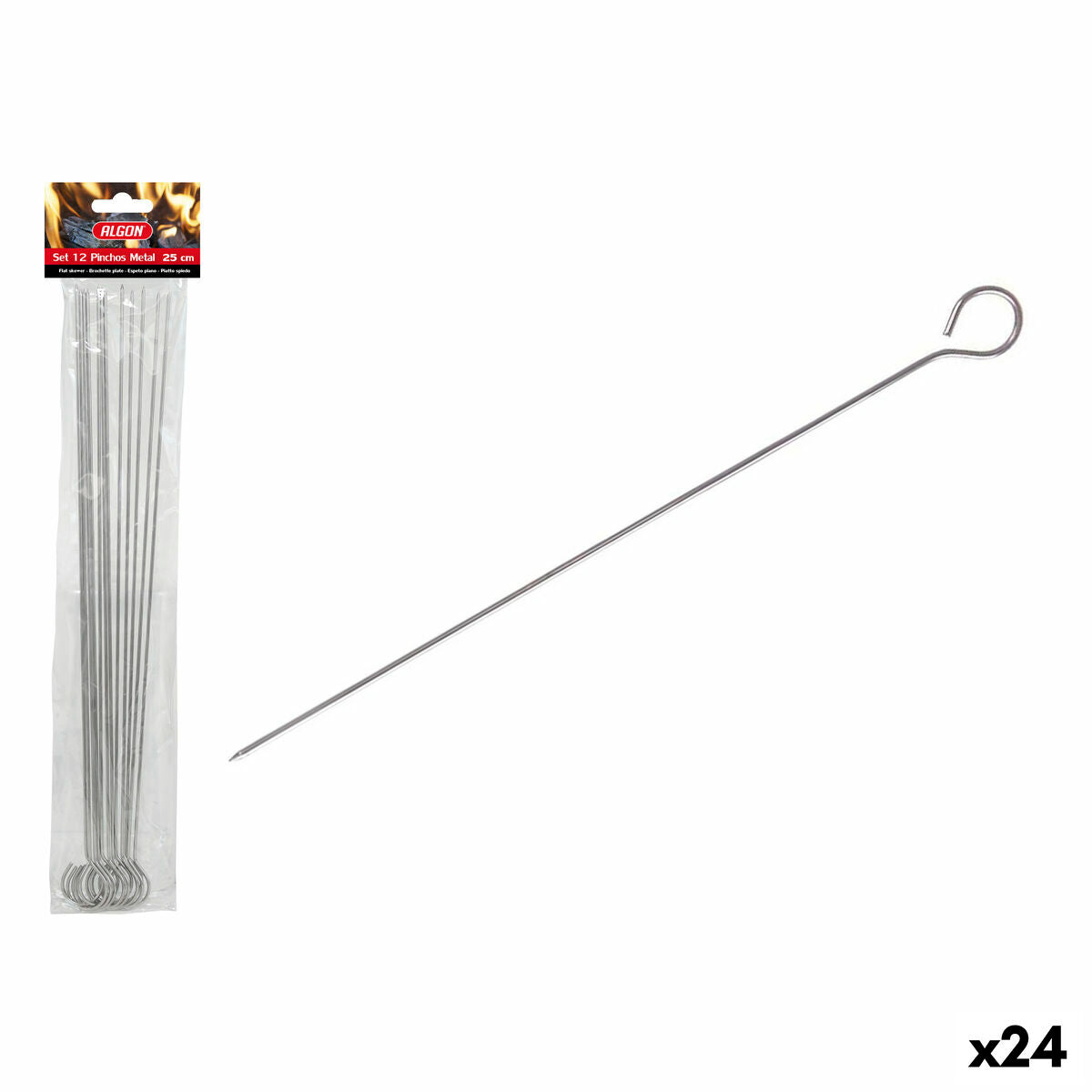 4899888776383 - Barbecue Skewer Set Metal 25 cm 12 Pieces (24 Units)