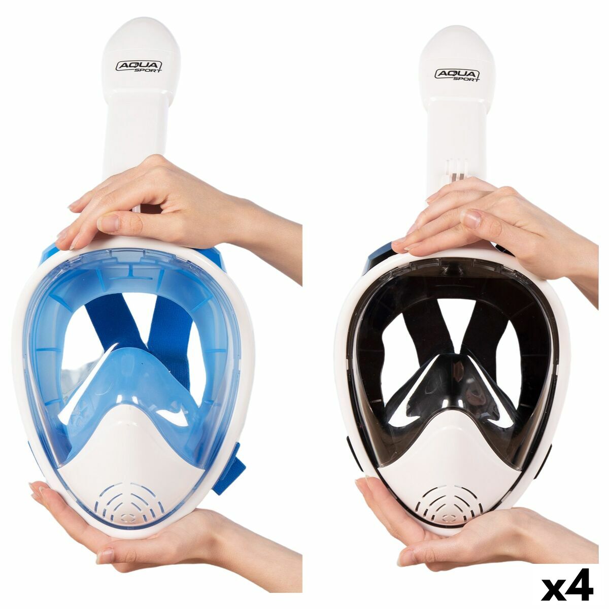 4899888779957 - Schnorchelmaske mit Halterung für Sportkamera Blau Weiß (4 Stück)