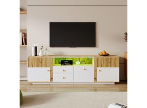 4911280137316 - Lowboard TV-Schrank mit LED-Lichteffekten Glastrennwand mit Schubladen