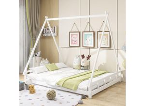 4931277629914 - Okwish - Massivholz-Kinderbett 140200cm Zeltbett Hochbett Jugendbett Eltern-Kind-Bett Massivholz-Bettgestell weiß